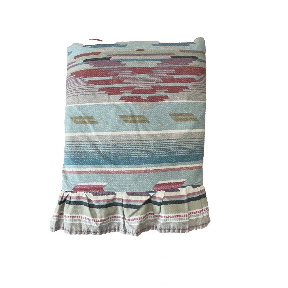 Vintage Ralph Lauren Hawk Springs QUEEN Flat Ruffled Sheet ‎ Southwest Aztec